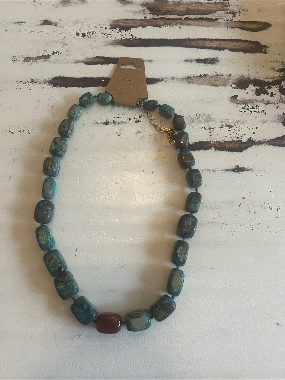 Free People Turquoise Bead Necklace with Maroon Accent